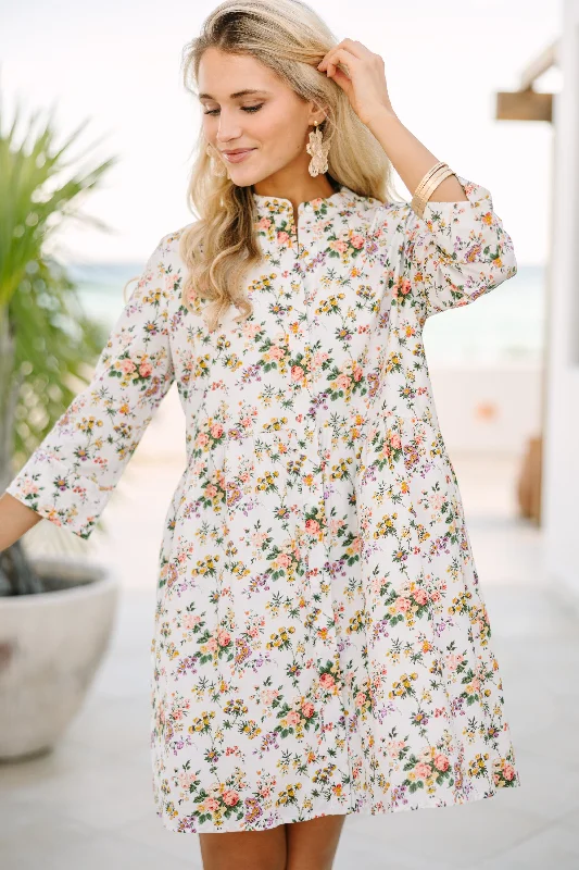 Women's shirt dress rich pop -Believe What I Say Ivory Ditsy Floral Shirt Dress