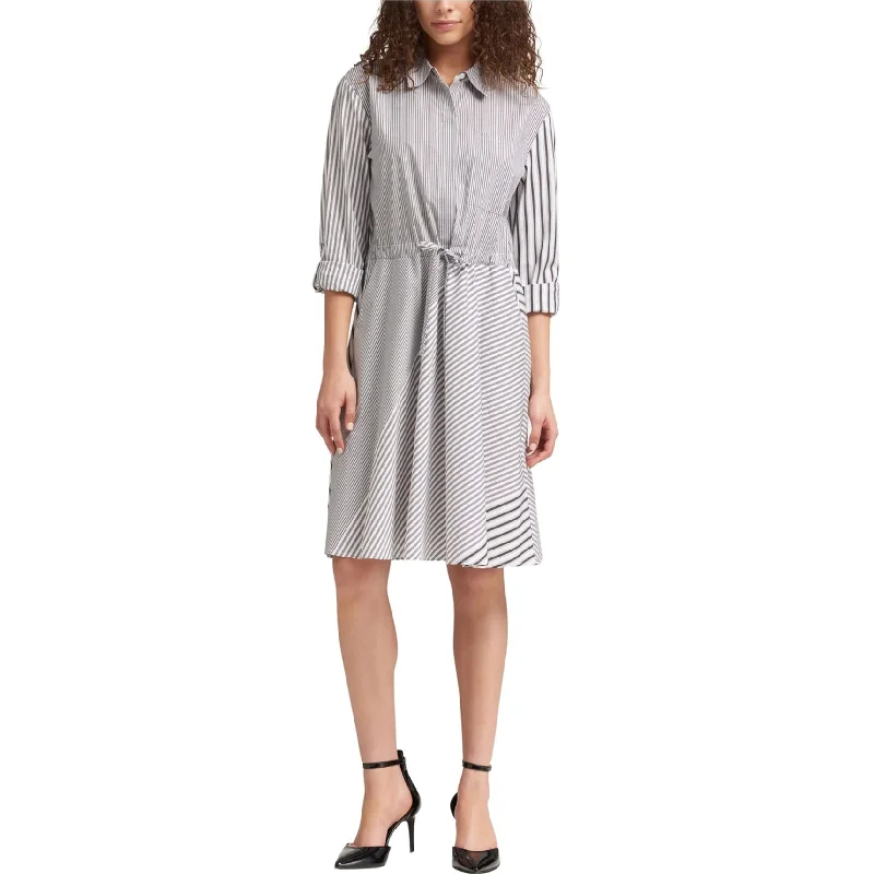 Women's shirt dress flash flair -DKNY Womens Striped Shirt Dress, White, X-Large