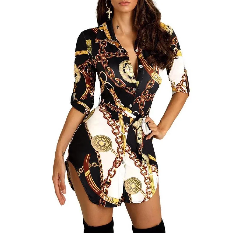 Women's shirt dress dash glow -Nightclub Lace Short Dress Casual Shirt