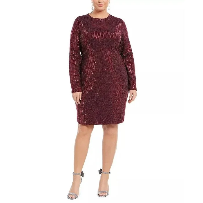 ladies-bodycon-dress-umber-unique-B Darlin Women's Trendy Plus Size Sequined Bodycon Dress Wine Size Square 18