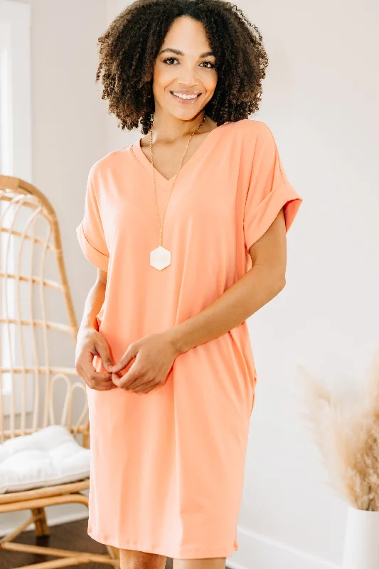 Women's shirt dress edge glow -Everywhere You Go Coral Orange T-shirt Dress