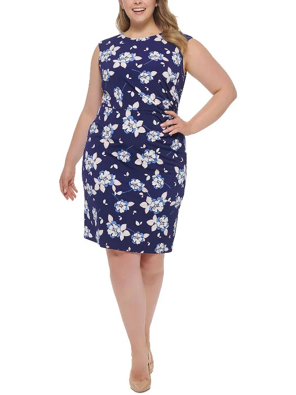 ladies-floral-dress-soft-sprig-Plus Womens Knit Floral Sheath Dress