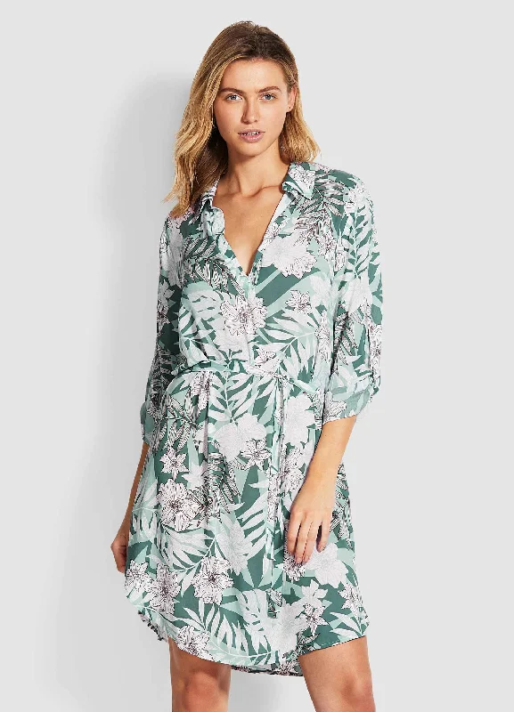 Women's shirt dress cinch glow -Copacabana Shirt Dress - Vine