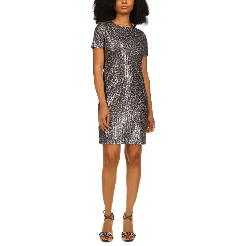 Women's shirt dress twirl pop -Michael Kors Women's Sequin Cheetah T-Shirt Dress Gray Size Large