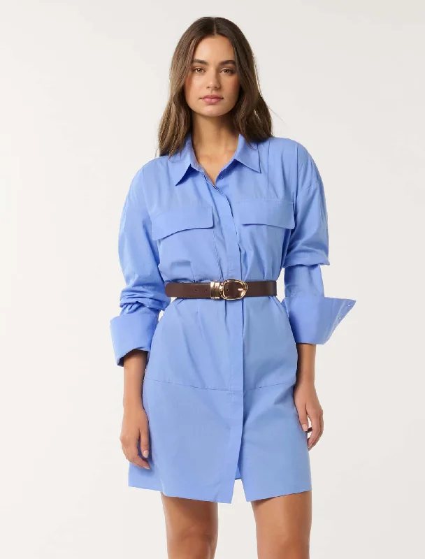 Women's shirt dress gleam flair -Rayne Front Pocket Cotton Shirt Dress