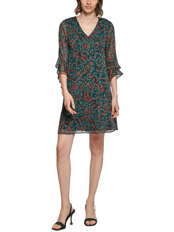 ladies-floral-dress-cowl-cosmos-Womens Floral Print Chiffon Shift Dress