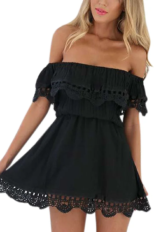 Women's mini dress fresh glow -Iyasson Lace Off Shoulder Mini Casual Dress