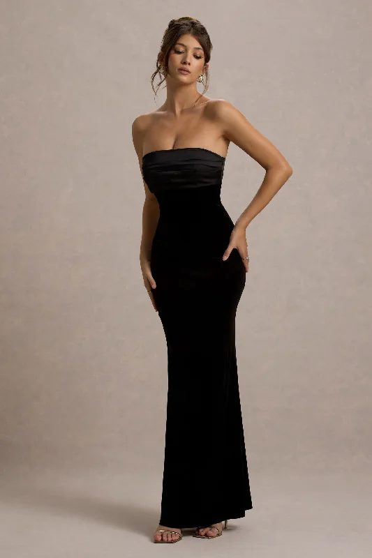 ladies-maxi-dress-ochre-opulence-Ambrosi | Black Velvet Bandeau Maxi Dress