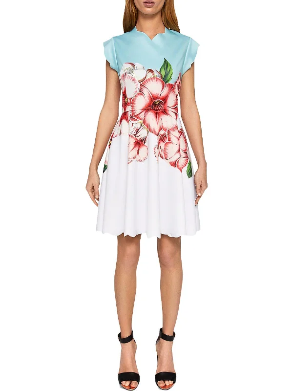 ladies-floral-dress-draped-daisy-Womens Floral Knee Shift Dress