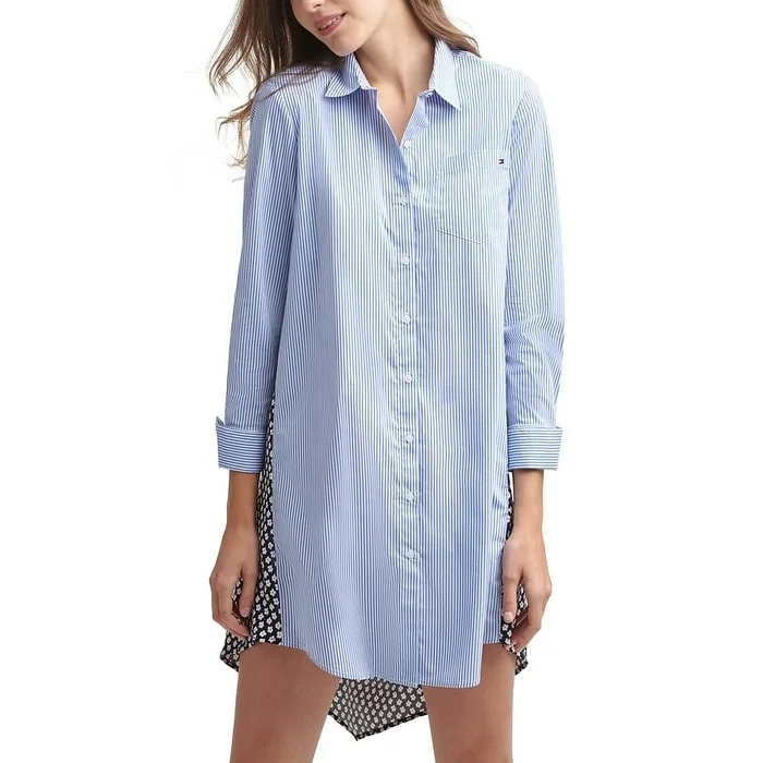 Women's shirt dress soft chic -Tommy Hilfiger Women's Printed Contrast Back Shirtdress Blue Size X-Small