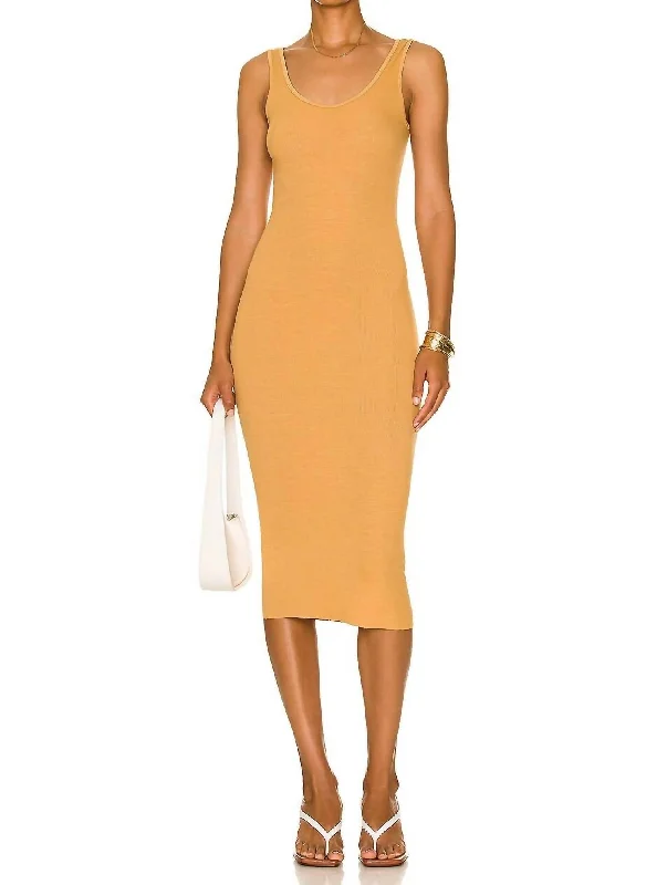 ladies-midi-dress-influencer-inspire-Silk Rib Tank Midi Dress In Honey