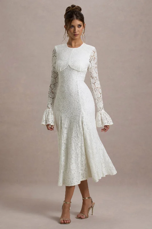 ladies-midi-dress-bold-bloom-For Life | Cream Lace Long-Sleeve Midi Dress