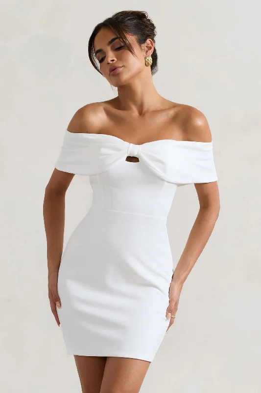 Women's mini dress breezy glow -Megan | White Bow Bardot Mini Dress