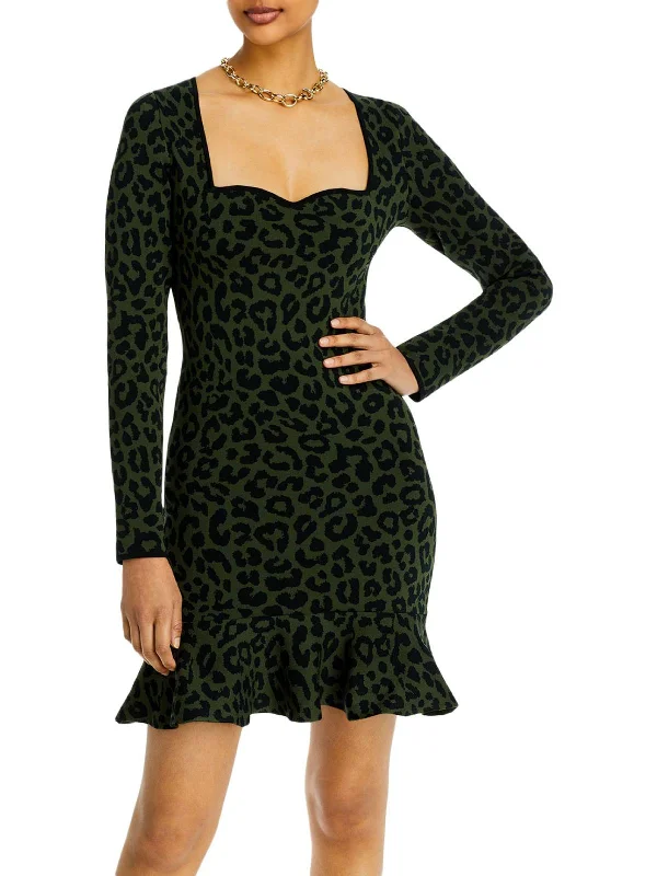 ladies-bodycon-dress-turquoise-twirl-Womens Leopard Jacquard Bodycon Dress