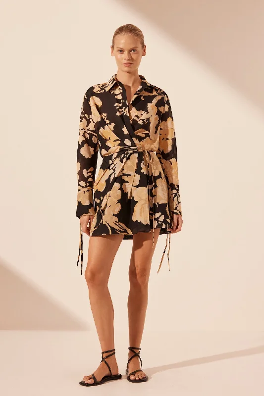 Women's shirt dress fun flair -XENIA DRAPED SHIRT MINI DRESS