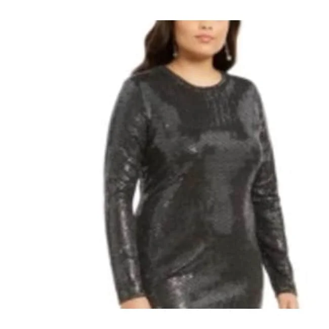 ladies-bodycon-dress-party-pizzazz-B Darlin Trendy Women's Plus Size Sequined Bodycon Dress Dark Gray Size 22