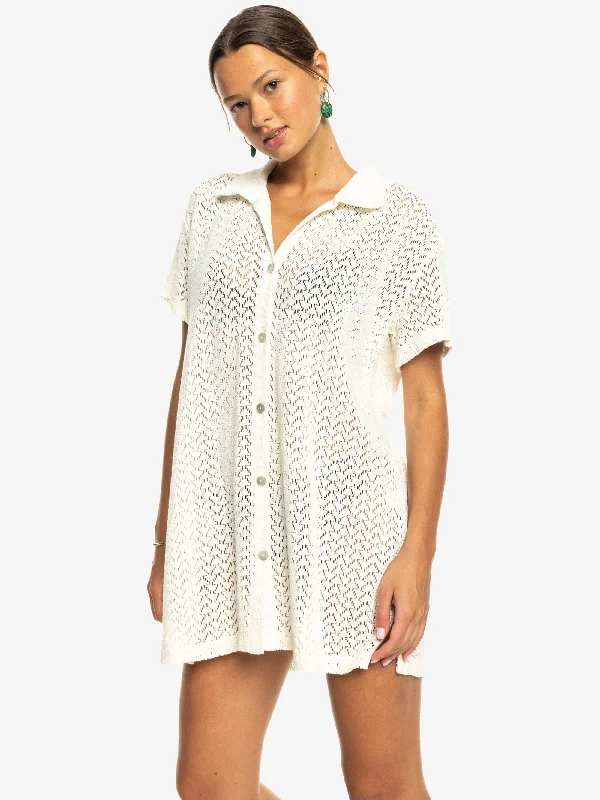 Women's shirt dress mama flair -Womens Dalia Beach Crochet Shirt Dress