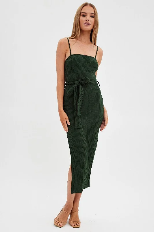 ladies-bodycon-dress-ruffle-rip-Green Maxi Dress Bodycon Tie Belted Rib