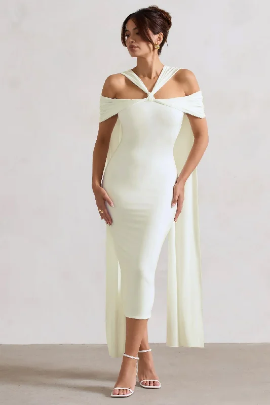 ladies-midi-dress-high-waist-harmony-Galia | White Strappy Midi Dress With Drape