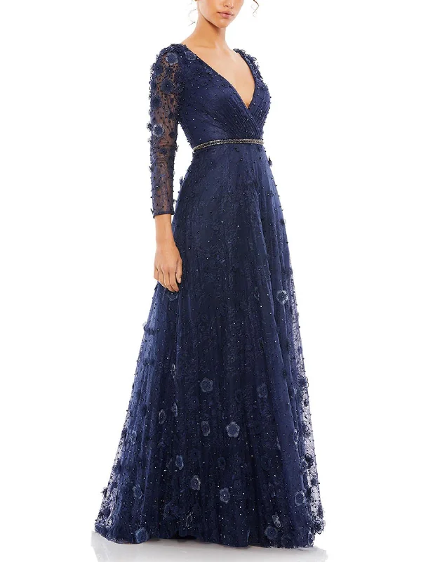 ladies-floral-dress-halter-heather-Womens Floral Lace Evening Dress