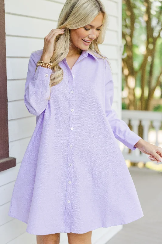 Women's shirt dress plush flair -Hanging On Every Word Lavender Purple Shirt Dress