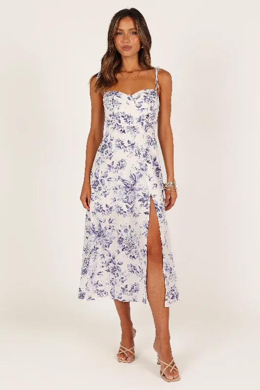 ladies-floral-dress-keyhole-rose-Azelia Dress - Blue Floral