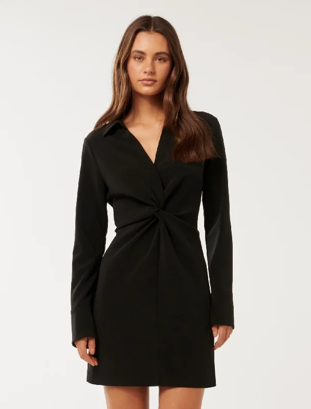 Women's shirt dress star chic -Madison Twist Shirt Mini Dress