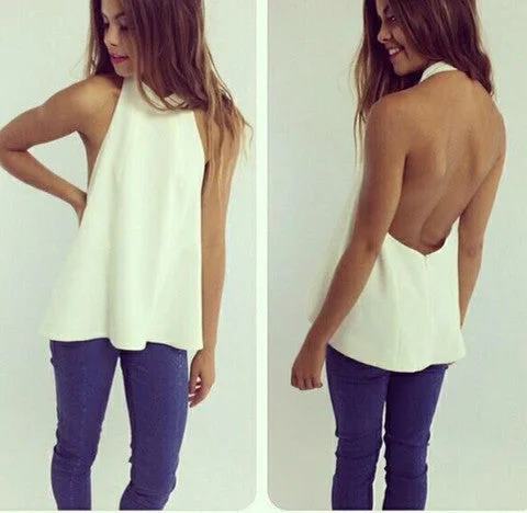 Women's shirt dress light glow -SUMMER DRESS BACK ZIPPER BACKLESS SLEEVELESS T-SHIRT