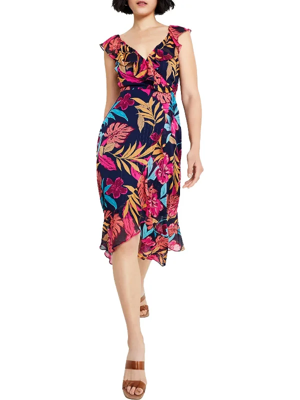 ladies-midi-dress-fuchsia-flow-Womens Midi Ruffled Midi Dress