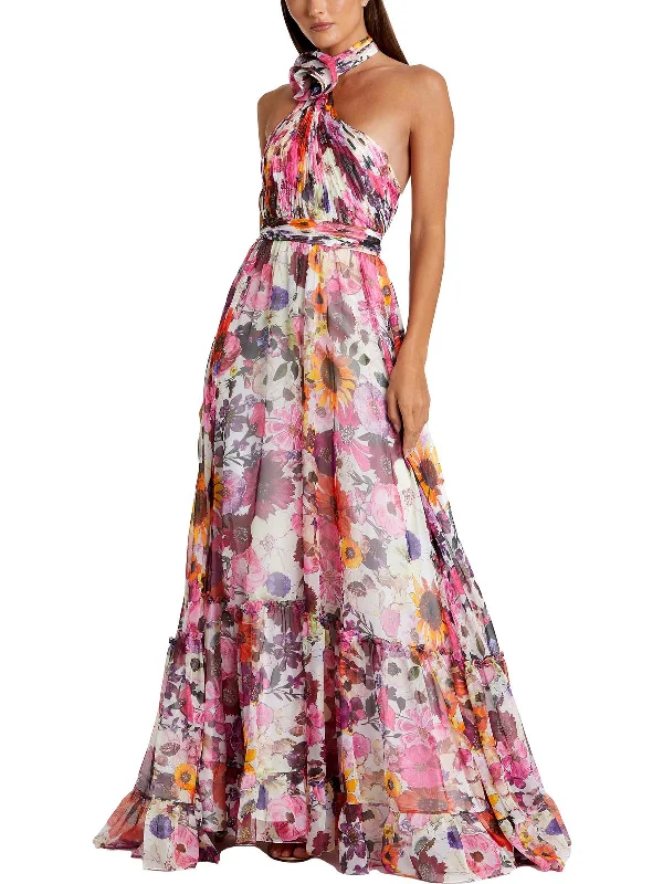 ladies-floral-dress-brunch-bloom-Womens Chiffon Floral Evening Dress