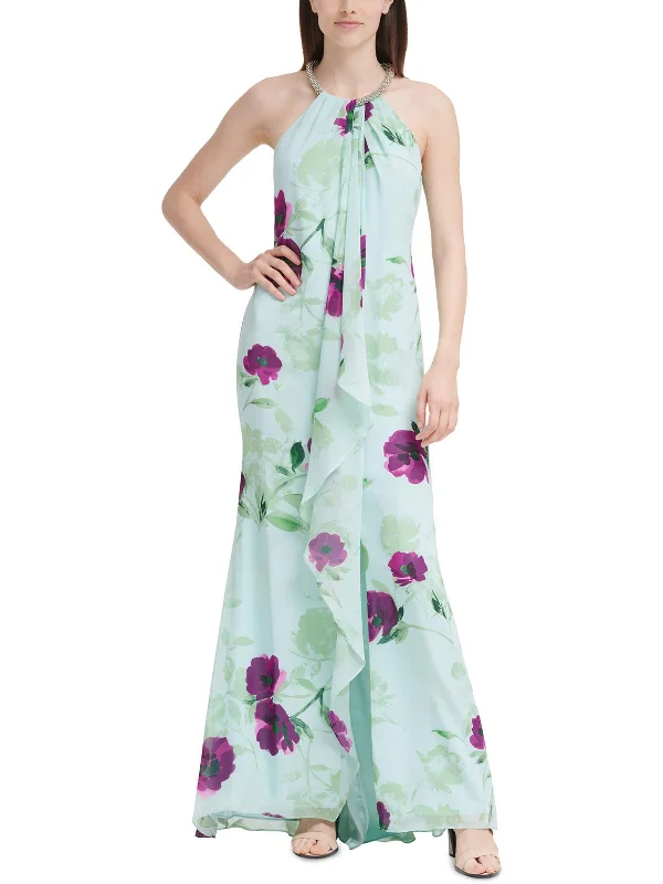 ladies-floral-dress-blush-bud-Womens Floral Print Halter Evening Dress