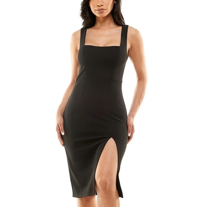 ladies-bodycon-dress-cowl-contour-Speechless Junior's Square Neck Bodycon Dress Black Size Small