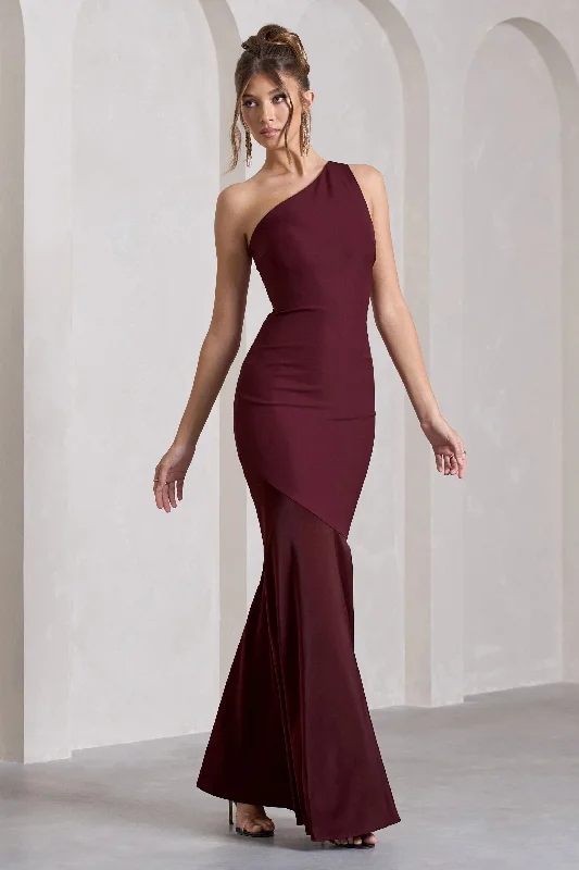 ladies-maxi-dress-embroidered-edge-Passion | Plum One Shoulder Cut-Out Maxi Dress