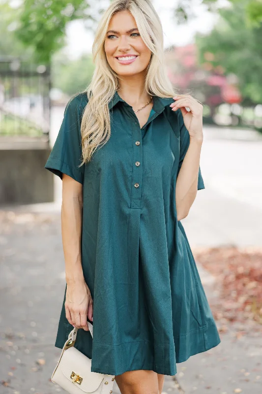 Women's shirt dress mama glow -It's Another Day Forest Green Shirt Dress