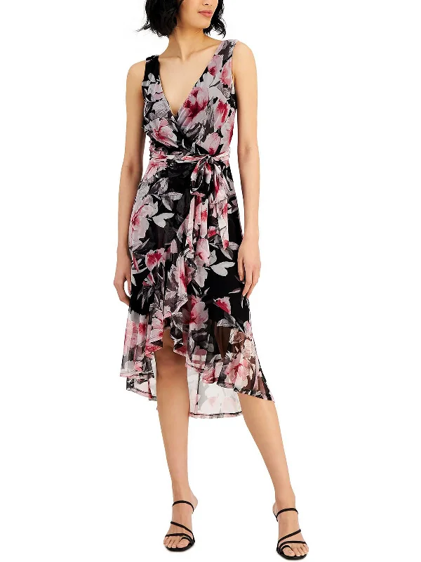 ladies-floral-dress-rose-reverie-Womens Floral Print Hi-Low Wrap Dress