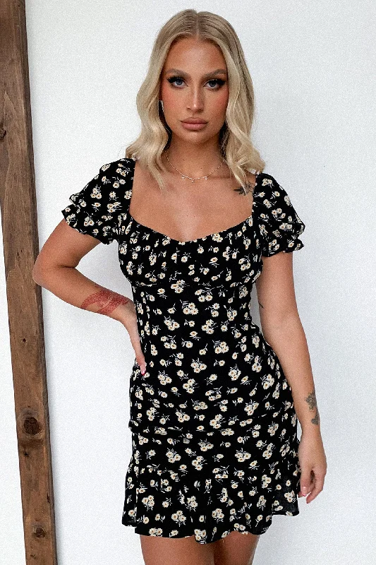 ladies-floral-dress-vivid-petals-Regina Dress - Black Floral