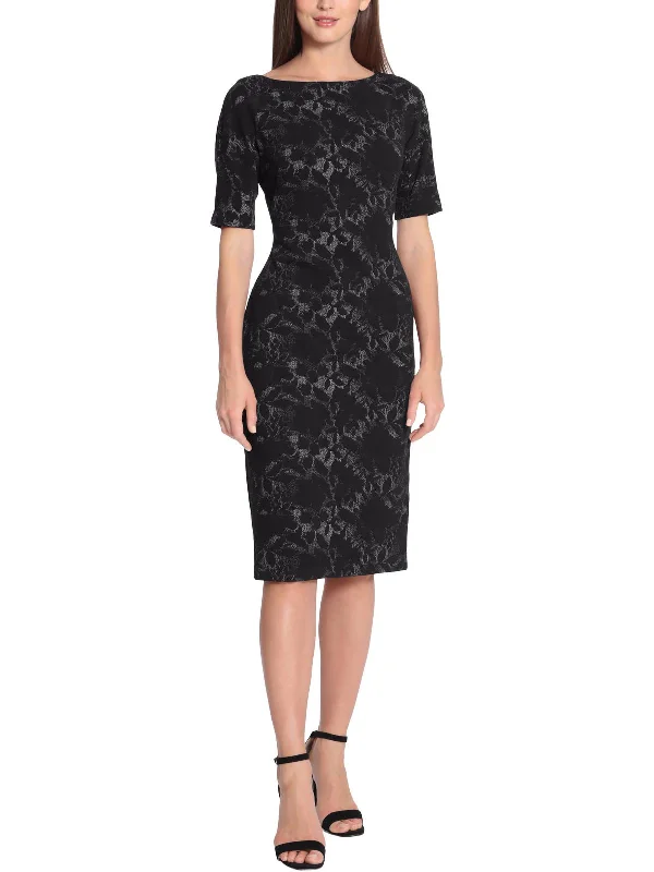 ladies-floral-dress-embroidered-edelweiss-Womens Floral Sheath Wear to Work Dress