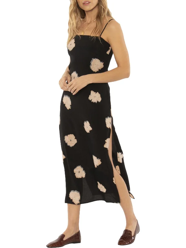 ladies-floral-dress-cap-sleeve-cosmos-Kaia Womens Floral Side Slit Slip Dress