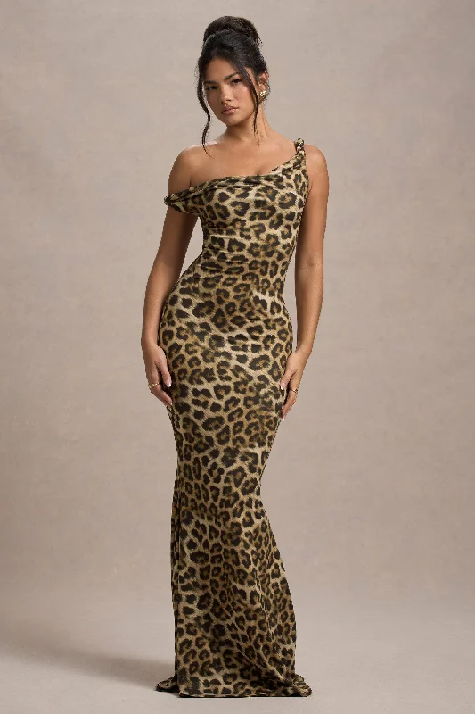 ladies-maxi-dress-timeless-tide-Lita | Leopard Print Twisted Asymmetric Maxi Dress