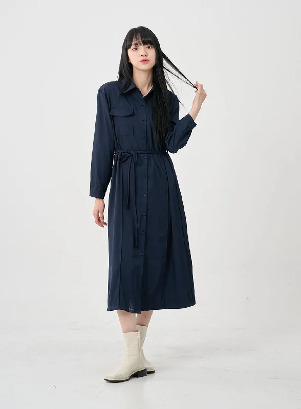 Women's shirt dress short chic -V Neck Shirt Long Dress BO05