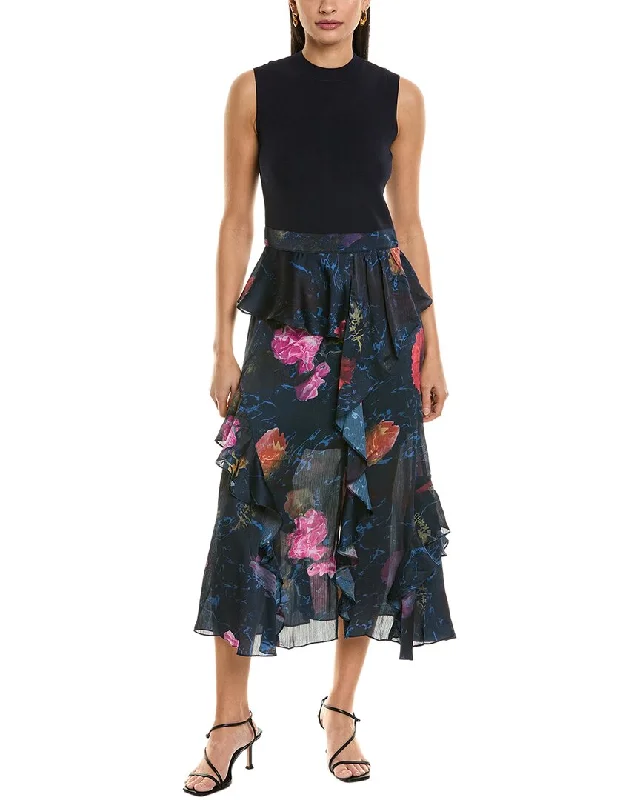 ladies-midi-dress-embroidered-edge-Ted Baker Knit Bodice Midi Dress