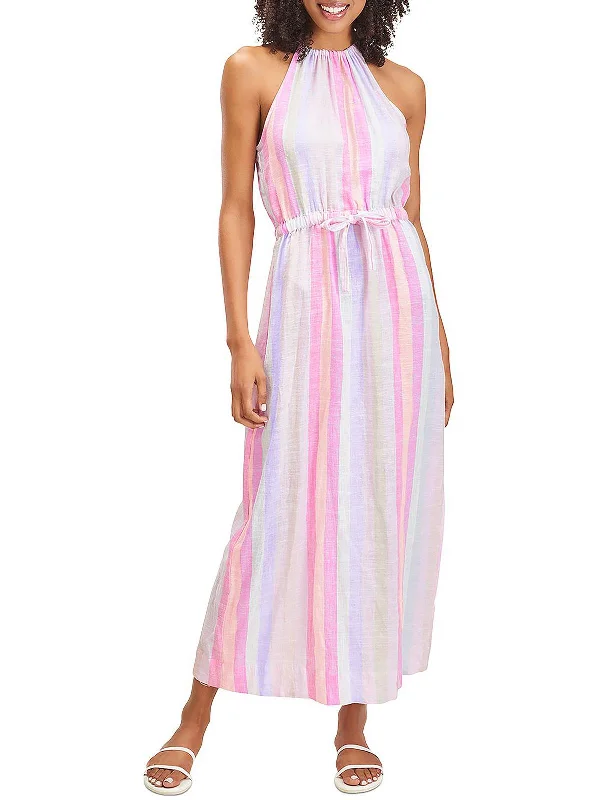 ladies-maxi-dress-square-sway-Womens Striped Halter Maxi Dress