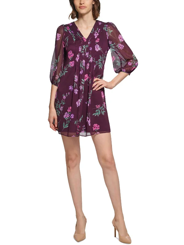 ladies-floral-dress-celeb-cosmos-Petites Womens Chiffon Floral Shift Dress