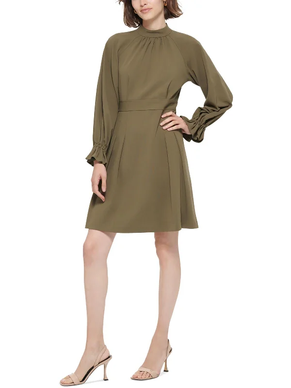 Women's mini dress low pop -Womens Mock Neck Mini Wear to Work Dress