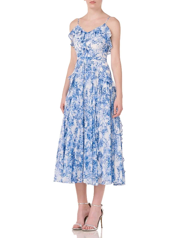 ladies-midi-dress-padded-prance-Womens Floral Print Ruffled Midi Dress