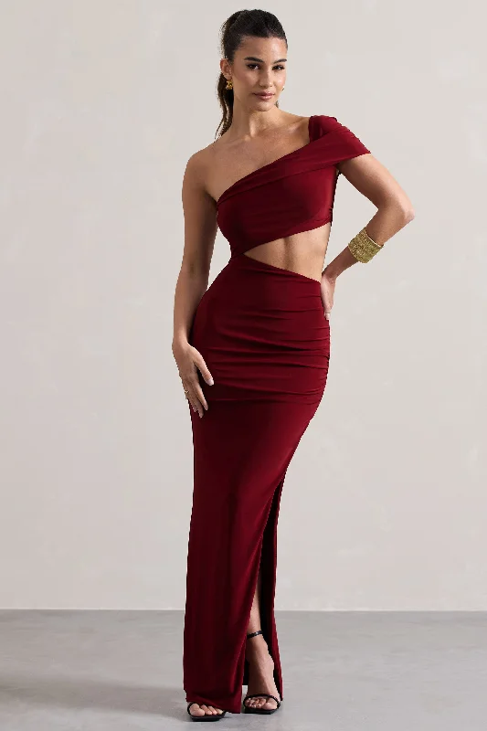 ladies-maxi-dress-summer-drift-Milos | Berry One-Shoulder Cut-Out Maxi Dress With Split