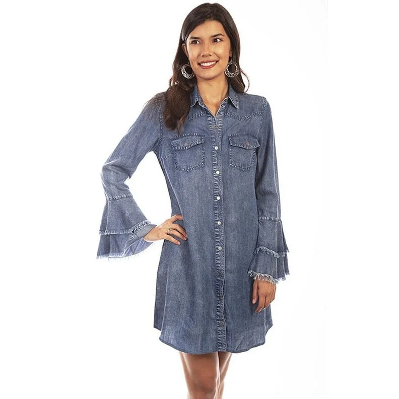 Women's shirt dress edge glow -Scully Western Dress Womens Long Sleeve Snap Shirt Denim F0_HC619