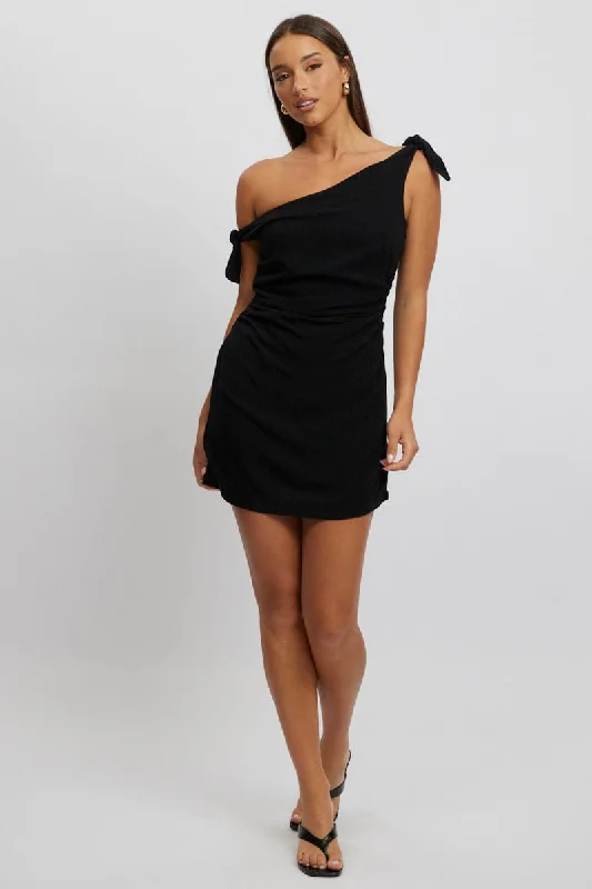 ladies-bodycon-dress-summer-sizzle-Black Bodycon Dress Tie up Shoulder Linen