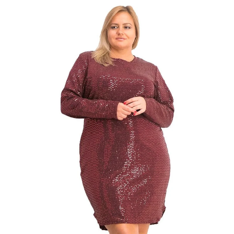 ladies-bodycon-dress-purple-pulse-B Darlin Women's Trendy Plus Size Sequined Bodycon Dress Wine Size 16