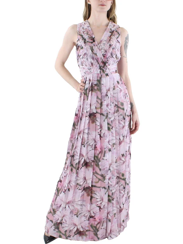 ladies-floral-dress-travel-thyme-Womens Floral Pleated Evening Dress